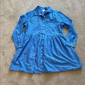 J. Crew Factory Blue Button-Up Eyelet Dress
